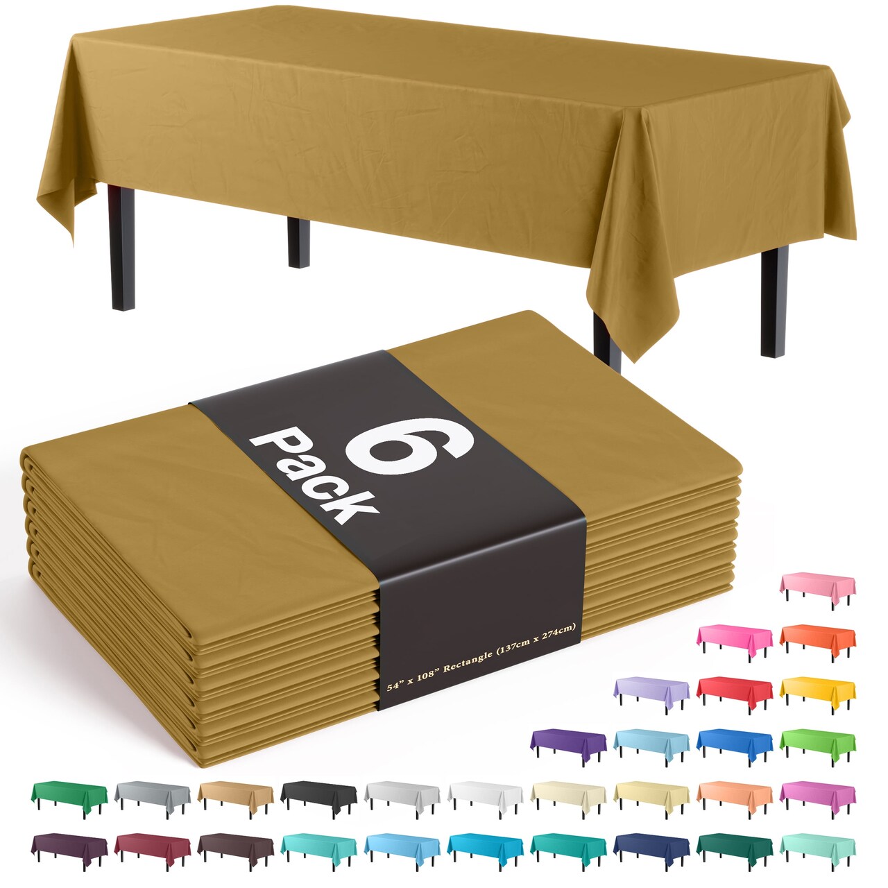 Exquisite 6-Pack Premium Plastic Tablecloth 54in. x 108in. Rectangle Plastic Table Cover